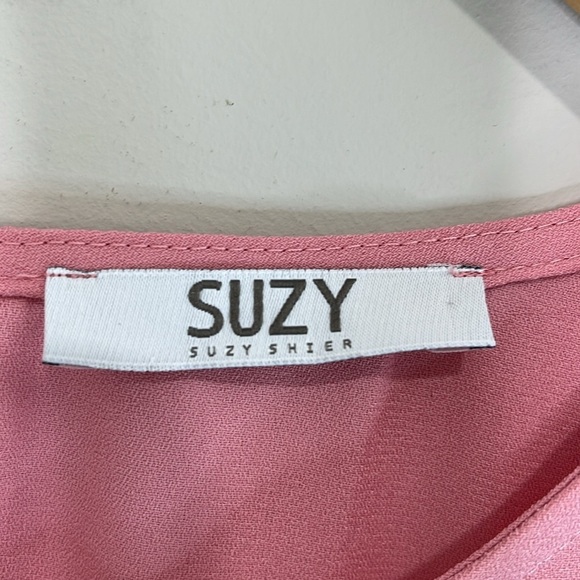 Suzy Shier Dusty Pink Rose Cap Sleeve Boxy Blouse Keyhole Back Round Neck Size L - Picture 8 of 12